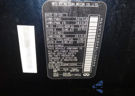 2021 Infiniti Qx50 Sensory Awd z USA, uszkodzony, nr VIN 3PCAJ5CB9MF105994